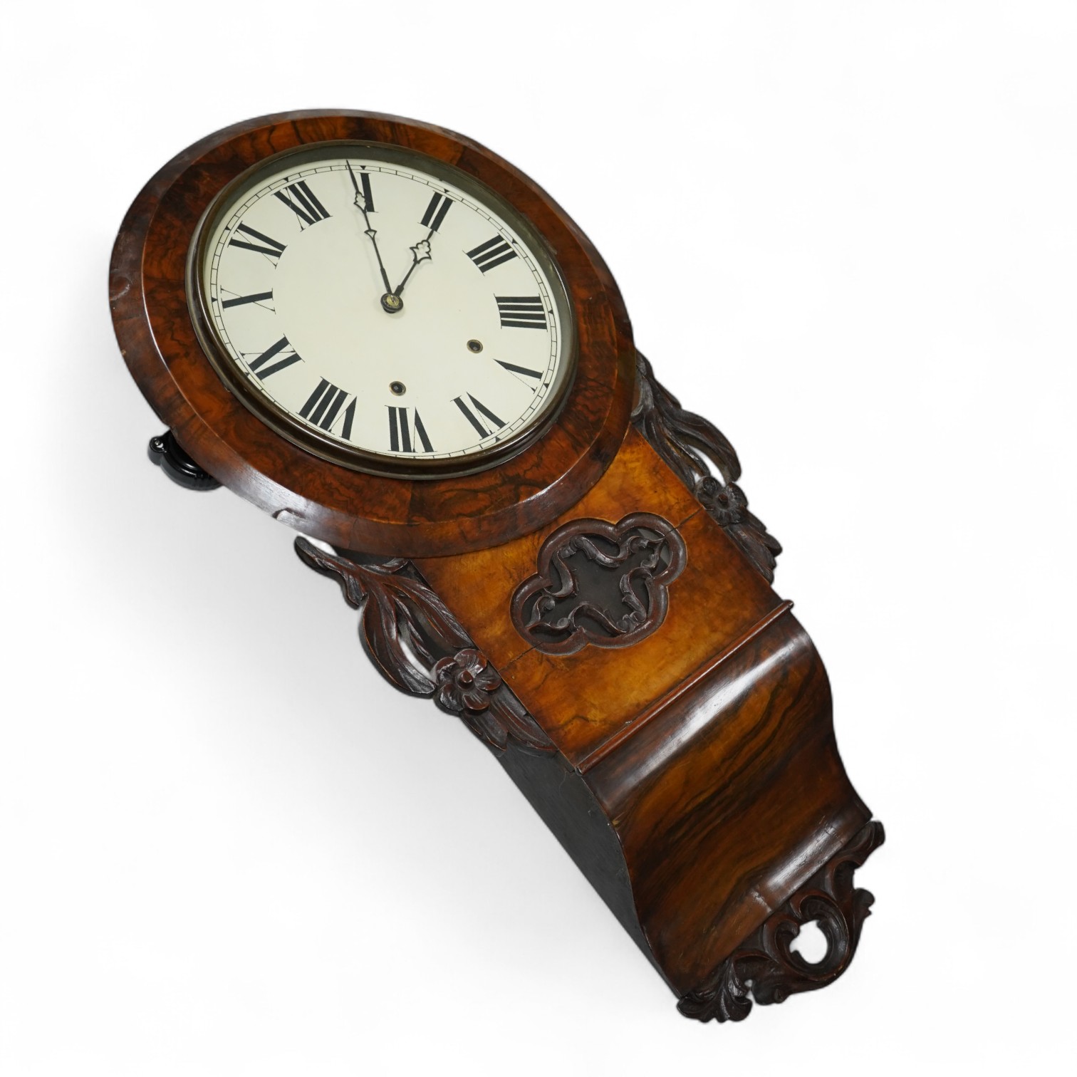 A 19th century walnut drop dial wall clock to key, 83cm high